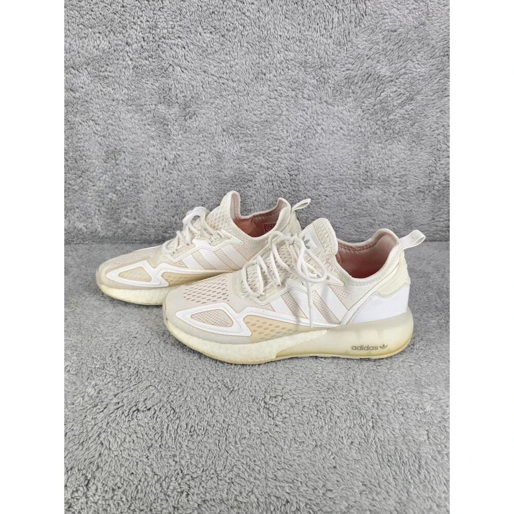 Adidas Sneakers Youth Kids 8 ZX 2K Boost Shoes White Beige Running.